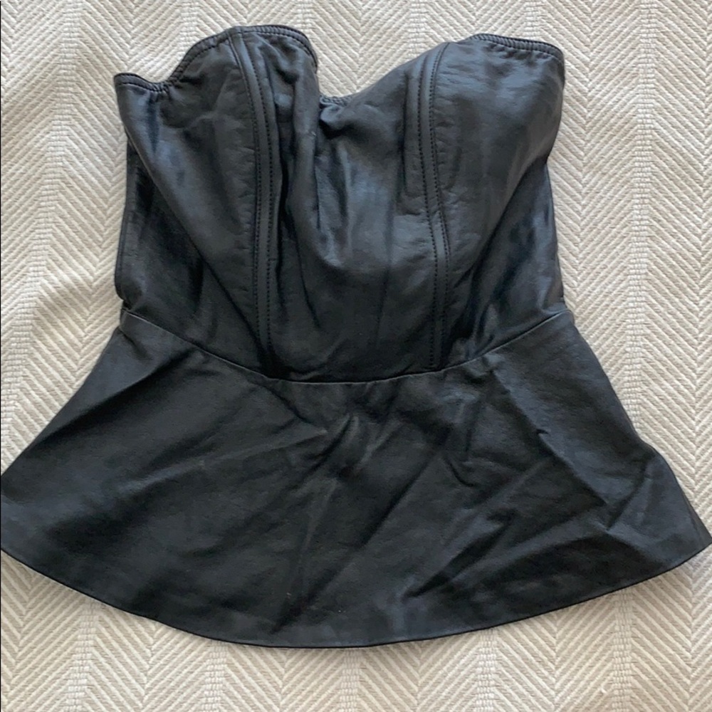 Express Faux leather strapless corset peplum top S